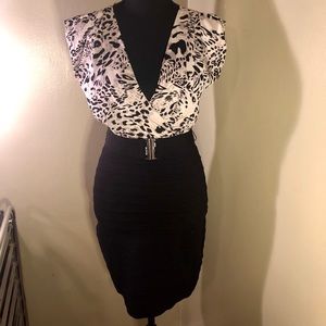 Black and white bodycon belted express dress